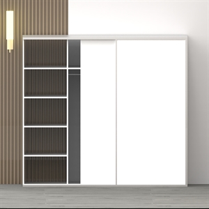 Skydedørsgarderobe 210,80 cm med hylder og bøjleplads – hvide skydelåger, dansk design, nem montering